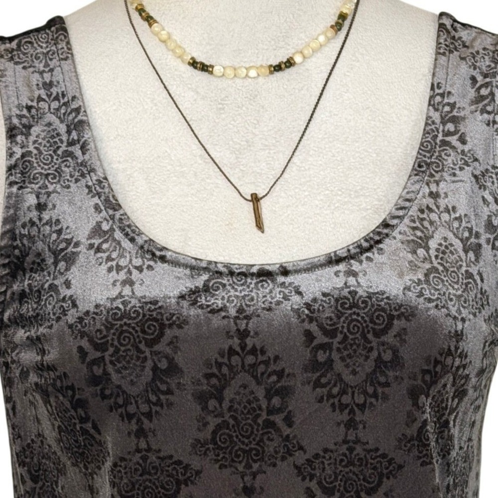 Y2K Velour Burnout Fringe Hem Tank Top Womens S Boho Festival Indie Sleaze USA - Picture 4 of 9
